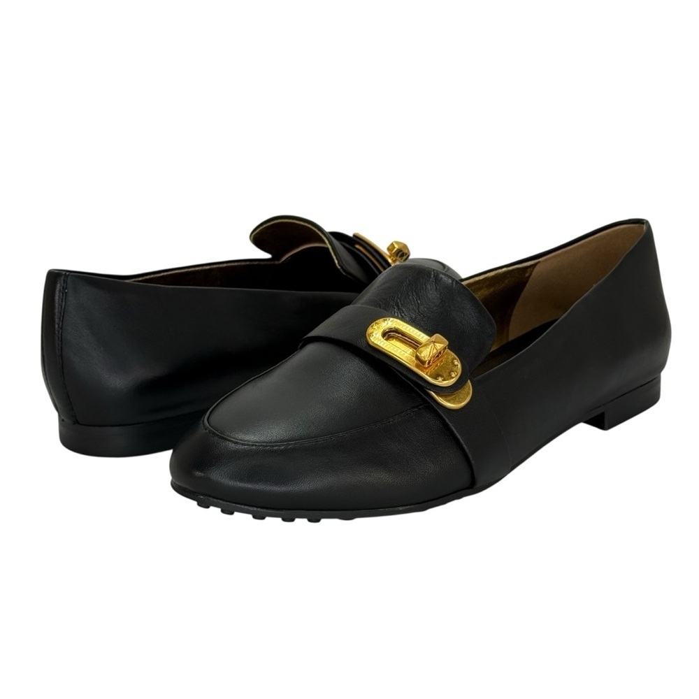 Donna Karan Thompson Black Leather Turnbuckle Womens Loafers Size 6M - Picture 11 of 13